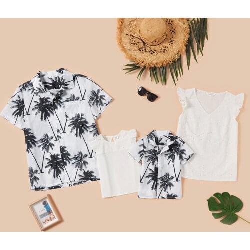PatPat New Summer Family Look Lace Tank and Coconut Tree Shirt Matching Tops