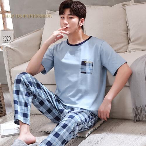 Summer Knitted Pj Short Sleeved Mens Pajamas Sets Male Pajama Set Letter Pajama For Men Sleepwear Suit Homewear Size XXXL1264
