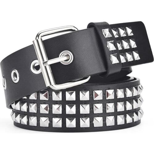Women Belt Punk Hardware Jeans Belt Square Beads Rivet Belt Black Harajuku Waistband Eyelet Pin Buckle Men Metal Decoration Belt