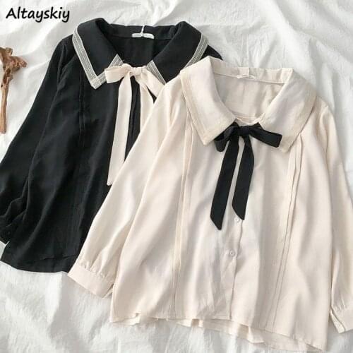 Shirts Women Students Kawaii Peter Pan Collar Loose Harajuku JK Leisure Solid Soft Spring Mujer Fahsion Oversize Sweet Ins New