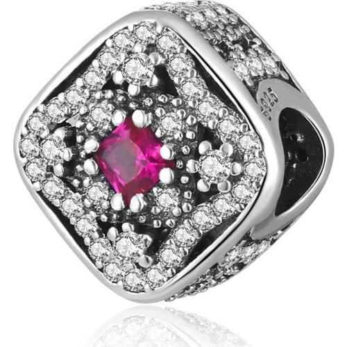 S925 Charm Fairytale Treasure Bead fit Lady Bracelet Bangle DIY Jewelry Pave & Red CZ