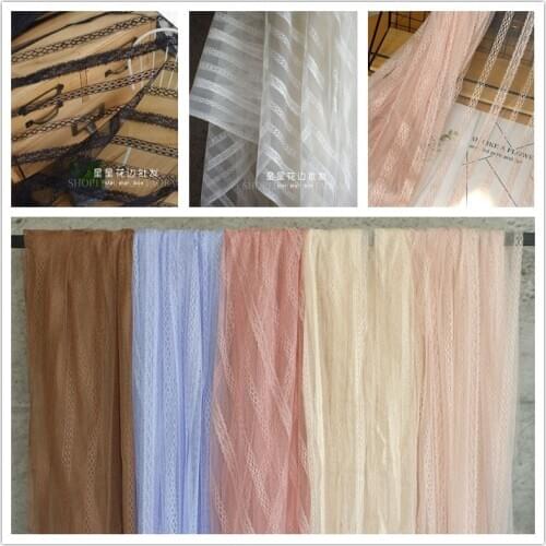 150cm Wide Coffee Striped Mesh Net Lace Fabric DIY Clothing Base Shirt Bed Curtain Home Textile Decoration Gauze Tulle Fabric