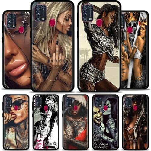 Phone Case For Samsung Galaxy M51 M31 M30s M31s M21 M11 F41 Soft Cover TPU Shell Protetta Guscio Sexy Sleeve Tattoo Girl