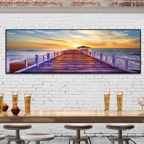 Modern Landscape diamond painting picture of rhinestones 3d diy Diamond embroidery Bridge Sunset Ocean Mosaic Painting Wall Art