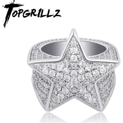 TOPGRILLZ 2020 New Five Star Ring Micro Pave Inlaid Zircon Gold Color Hip Hop Iced Crystal Cubic Zircon Jewelry For Gift Ring