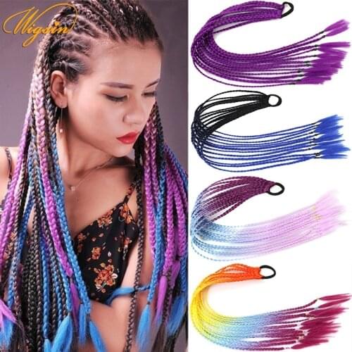 WIGSIN Synthetic Ponytail Hair Ropes Twist Braid Rubber Elastic Band Kanekalon Rainbow Hair Extension Kids Accessories Wig 1pcs