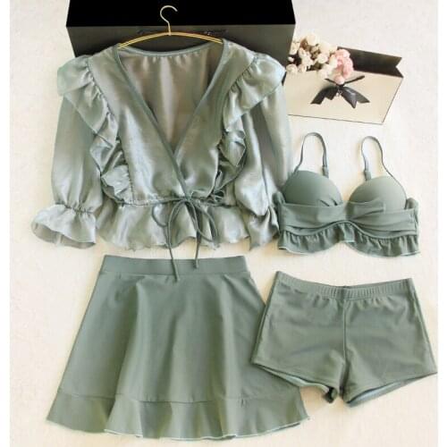 GLAUKE spring bathing suit womens split skirt with smock sexy steel holder gathered bikini Sanya Resort swimsuit South Korea