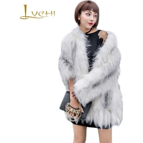 LVCHI real fur fox female coat 2019 autumn winter Sweet womens o-neck fox coats import contrast color arctic tassel outerwear