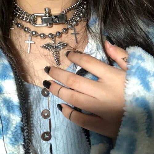 2021 Vintage Harajuku Goth Punk Metal Cross Shape Pendant Chain Choker Necklace for Women Egirl Cool Hip Hop Trendy Jewelry