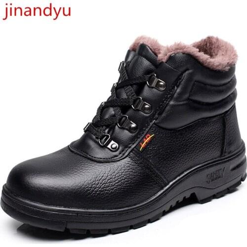 Winter Construction Warm Steel Toe Cap Safety Boots Mens Outdoor Non-slip Anti-static Real Leather Work Boots