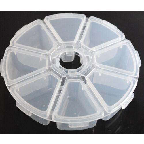 2 Sets 8 Compartments Round Resin Storage Box Bead Organizer Display Containers, 105x105x28mm