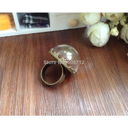 20Sets DIY 25mm half round glass globe ring, come with bronze crown ring base kit,wish ring kit
