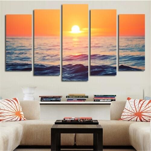 2017 5Plane No Framed Canvas Art Picture Landscape Sunrise Of The Sea Wall Painting Home Decoration Posters For Living Room