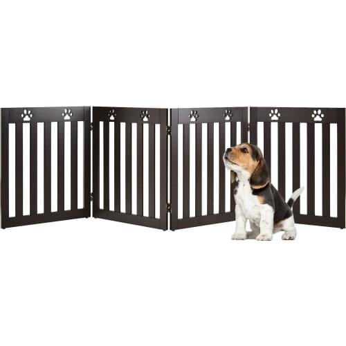 24" Folding Wooden Freestanding Pet Gate Dog Gate W/360° Hinge Espresso PS7401BN
