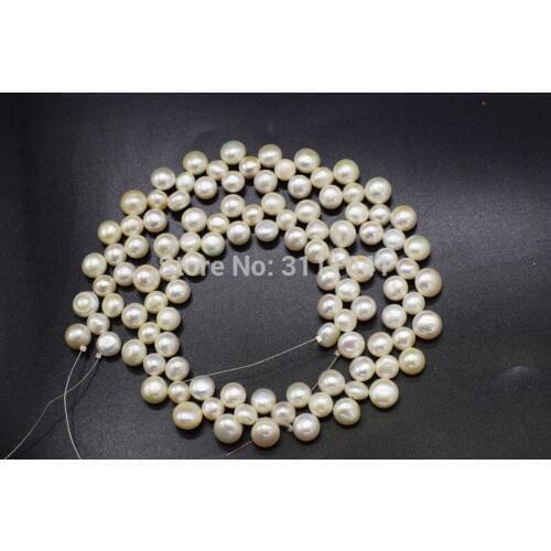 3rows freshwater pearl white coin 7-9mm flat FPPJ wholesale 15" beads nature loose beads for DIY jewelry