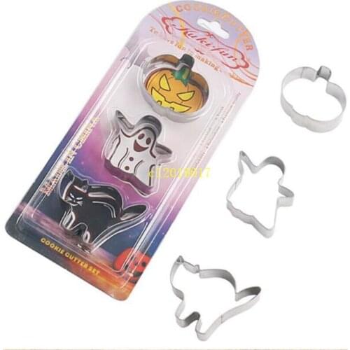 3pcs/set Stainless Steel Biscuit Mould Bakeware Halloween Series Shape Fondant Cake Mold DIY Pastry Cookie Cutter