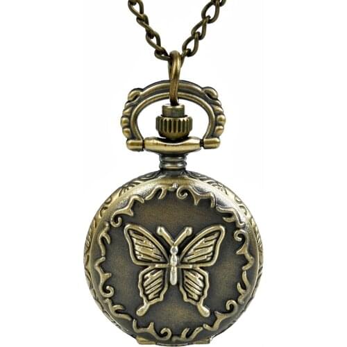 3018) 12 pcs/lot free shipping vintage antique cameo butterfly pocket watch pendant necklaces
