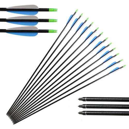 6/12/24 pcs 30inch Fiberglass Hunting Arrows Archery with blue/white Feather For Compound Bow and Recurve Bow Arrow Sport