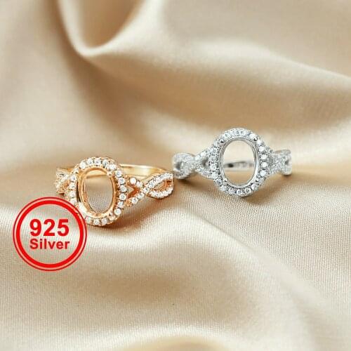 7x9MM Oval Halo Rose Gold Plated Solid 925 Sterling Silver Adjustable Prong Ring Settings Blank for Gemstone 1224032