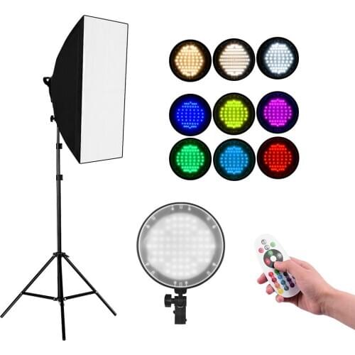 Andoer 2.4G RGB LED Light Softbox Studio Photography Kit with 45W Dimmable LED Light/Softbox/Light Stand/Remote Control/Adapter