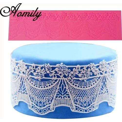 Aomily Lace Wedding Cake Mould DIY Silicone Beautiful Lace Fondant Mold Mousse Sugarcraft Icing Mat Pad Pastry Baking Tool