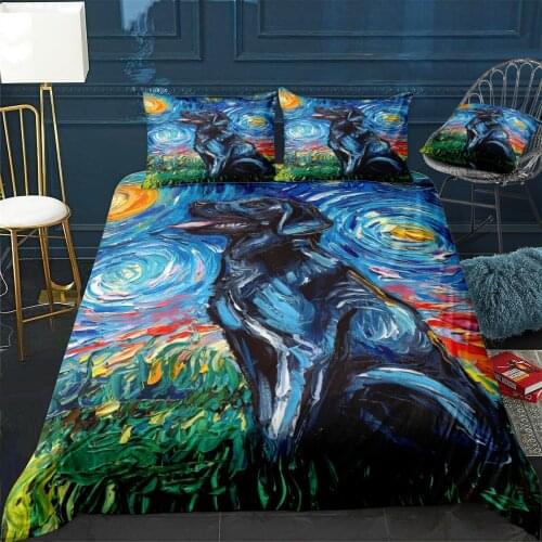 Black Labrador Night Quilt Cover Pillowcase 3Piece Comforter Bedding Set With Pillow Case Single Double Duvet Cover Home Decora