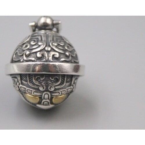Pure 925 Sterling Silver Pendant Bless Lucky Carved Pattern Pixiu Bell Pendant For Men Women Gift 24*20mm