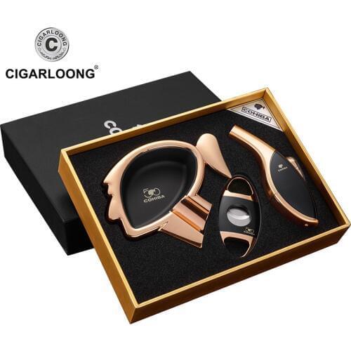 CIGARLOONG Cigar Ashtray Sets Large capacity ashtray with portable cigar cutter and cigar lighter Gift Package CQ-01