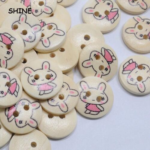 Wooden Sewing Buttons Scrapbooking Round Natural Color Two Holes Rabbit Pattern 15mm Dia. 24 PCs Costura Botones bottoni botoes