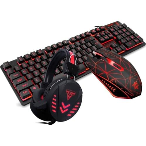Gaming Keyboard Mouse Headsets Mouse Pad Set 1600DPI Waterproof Illuminated ND998