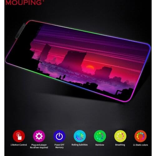 Retrowave Gaming Mouse Pad anime Mousepad Large XL Keyboard Mouse Mat for Laptop LED Lighting Play Carpet deskmat DropShipping