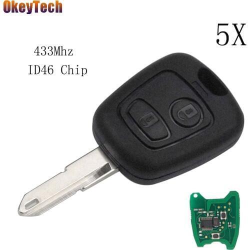 OkeyTech 5pcs/lot 2 Button Uncut NE73 Blade Auto Remote Control Key For Peugeot 206 306 405 433Mhz ID46 PCF7961 Transponder Chip