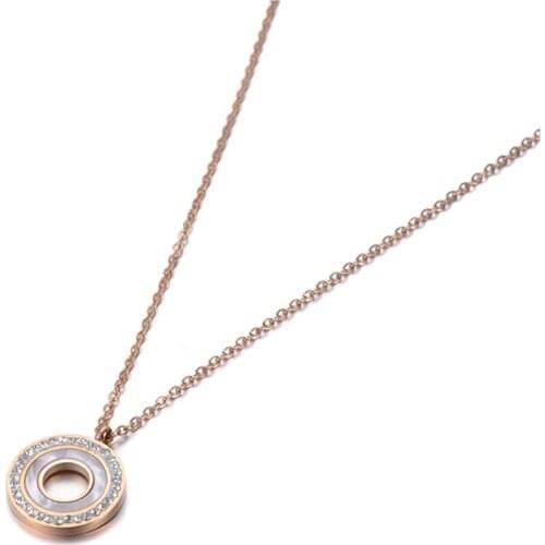 Original Titanium Steel Shell Circle Charm Pendant Jewelry Rose Gold CZ Crystal Choker Wedding Necklace For Women N19092