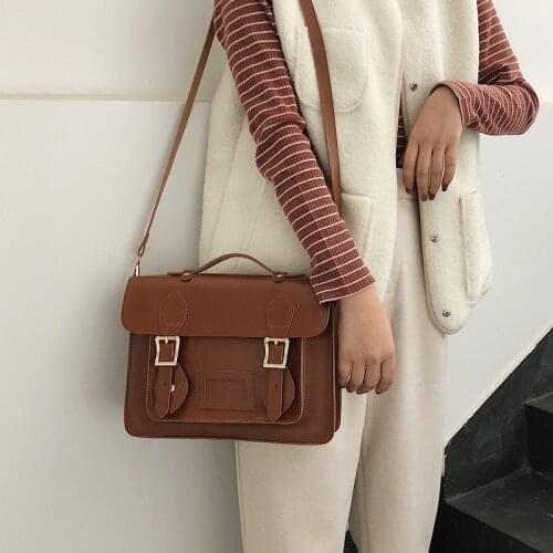 Korean vintage Women handbag preppy style female shoulder bag pu leather ladies Totes girl messenger bags femininas balck
