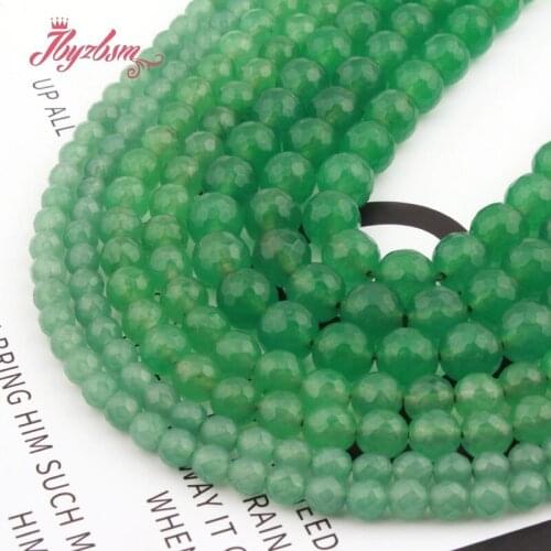 4/6/8/10mm Aventurine Jades Round Bead Faceted Stone Beads Spacer For DIY Necklace Bracelets Earring Jewelry Making Strand 15"