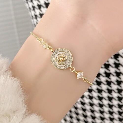 Ins Hot Sale High Quality Luxury Flower Pattern Bracelet for Women Adjustable AAA Zircon Simple Brasselet Female Pendant Jewelry