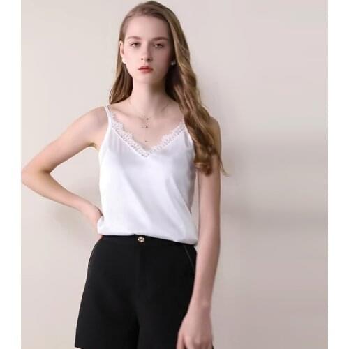 Spaghetti Strap Sexy Deep V Neck White Black Lace Satin Basic Camisole Beach Sun Top Backless Tank Tops Suit Base Undershirt