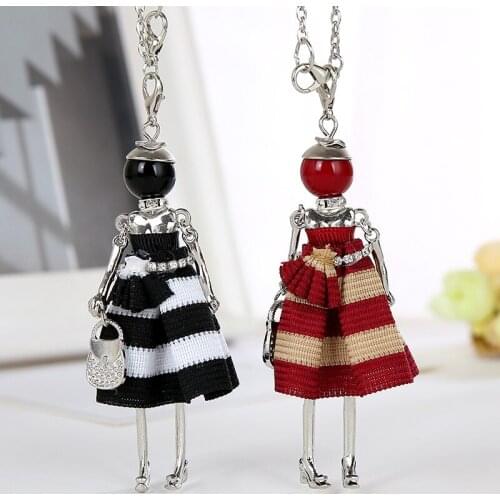 Fashion Girl Necklace Statement Stripe Dress Necklaces & Pendants New Dace Girl Doll Necklace For Women Jewelry