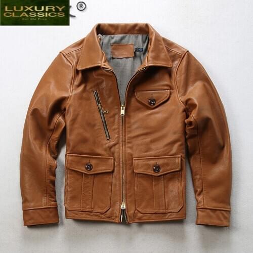 Winter Autumn Natural Genuine Leather Jacket Men Streetwear 100% Real Cow Coat Man Moto Biker Vintage Cow Leather Jackets