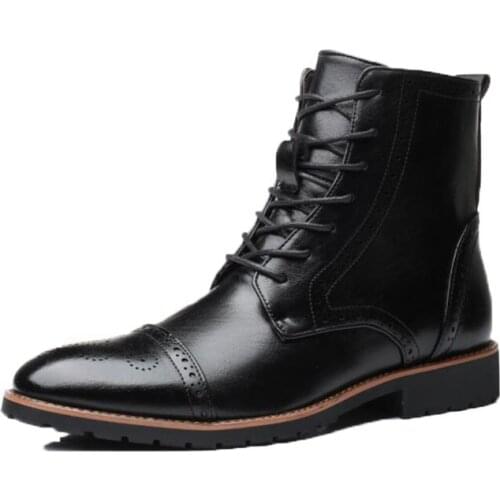 Men Pu Leather Lace-up Men Shoes High Quality Men Vintage British Military Boots Autumn Winter Plus Size 2019 New
