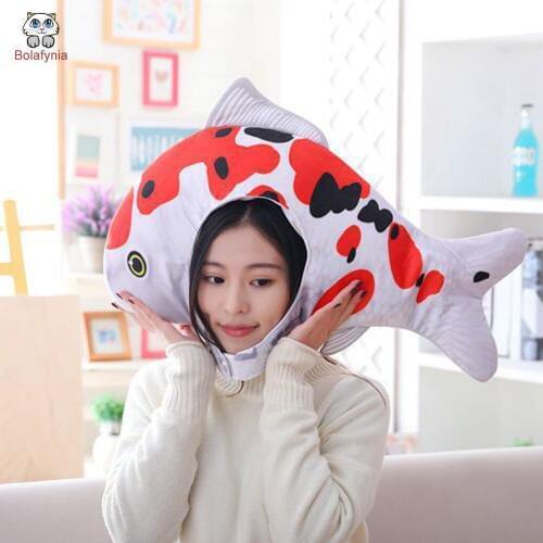 BOLAFYNIA Koi hooded hat fish plush toy hat stuffed toy cap