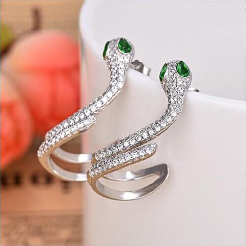 2019 newtset Fashion pave cz snake cuff earrings sparking bling silver color delicate women piercing cuffs earring