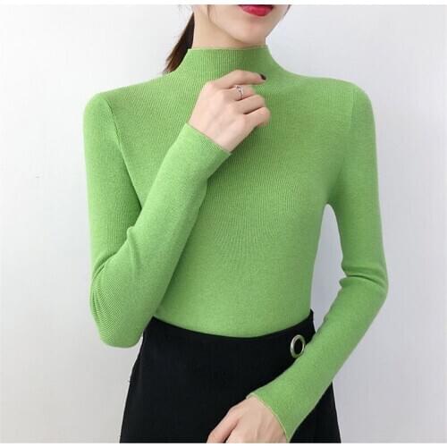 2020 New Half Turtleneck Knitted Sweater Ladies Slim All-match Blouse Autumn Winter Long Sleeve Base Pullovers Knitwear M800