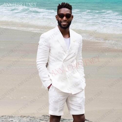 2021 New Men White Linen Suit Shorts Custom Oversize Summer Men Slim Fit Beach Trousers Casual Street Men Pants Blue one Pieces