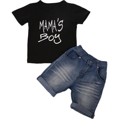 Toddler Fashion Kids Baby Boys Clothes T Shirt Short Sleeve Top Tee +Denim Shorts 2pcs Outfits Size 1-5T