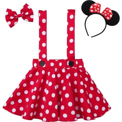 Infant Baby Girl Princess Outfits Polka Dots Suspender Skirt + Hairbow + Hair Hoop Set Toddler Halloween Birthday Party Dress Up