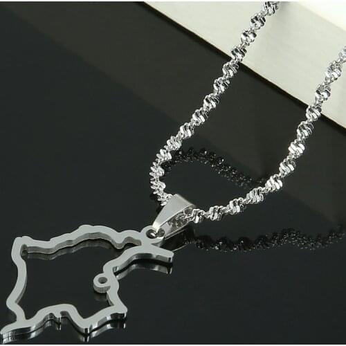 Stainless Steel Silver Color Colombia Map Pendant Necklace Trendy Map of Colombian Jewelry