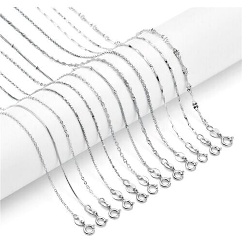 BLACK AWN 100% Genuine 925 Sterling Silver Necklace Ingot Twisted Trace Belcher Snake Bar Singapore Box Chain Necklace Women