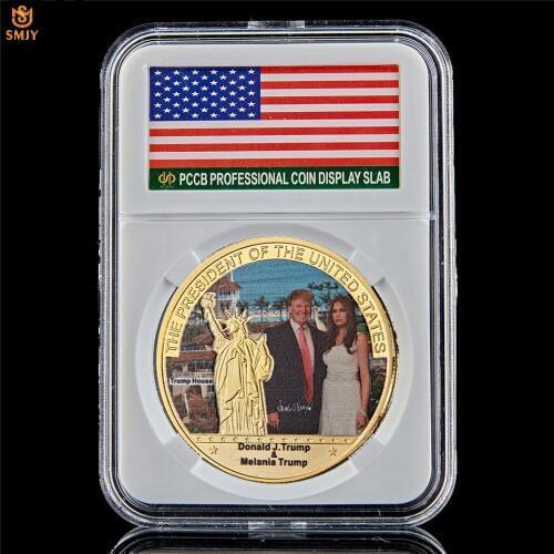 US President Donald Trump and First Ladys Smile 1OZ Gold/Silver Plated Token Value Commemorative Coin W/PCCB Luxury Display Box