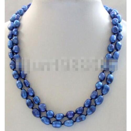 Nature 35" blue baroque freshwater pearl necklace 7-8mm